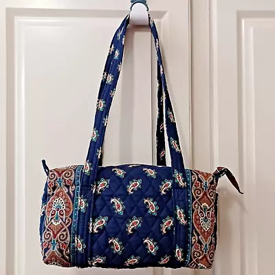 Vintage Vera Bradley Classic Navy Signature Small Duffle Shoulder Bag 11x5x5 • $14.95