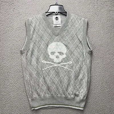 Marc Ecko Sweater Vest Mens Large Gray Skull Cross Bones Sleeveless Casual • $20.96