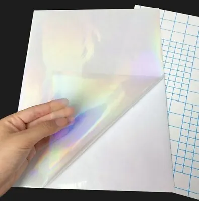 UK SELLER Self-Adhesive RAINBOW Holographic Transparent Sticker Film A4 Sheet • £2.30