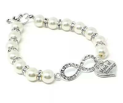 £4.75 • Buy Personalised Rhinestone Infinity Wedding Family Charm Bracelet Free Postage