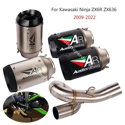 For Kawasaki Ninja ZX6R ZX636 2009-2022 Exhaust Tips Carbon Mid Link Pipe System • $165.75