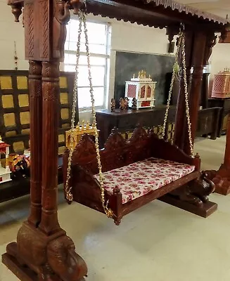 Ships  From USA: Hand Carved Solid Wood Indian Royal Swing | Maharaja Jhoola • $3495