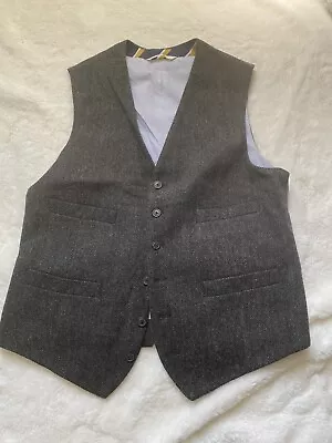 Merona Black Gray Herringbone Tweed Retro Steampunk Suit Waistcoat Vest Medium • $40