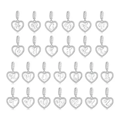 💖 Alphabet Dangle Charm Name Letter A-Z Love Heart Genuine 925 Sterling Silver • £18.95