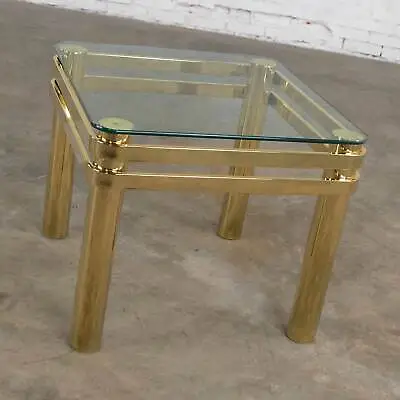 Vintage Modern Brass & Glass Side End Table W/ Glass Top Style Pace Or Springer • $1295