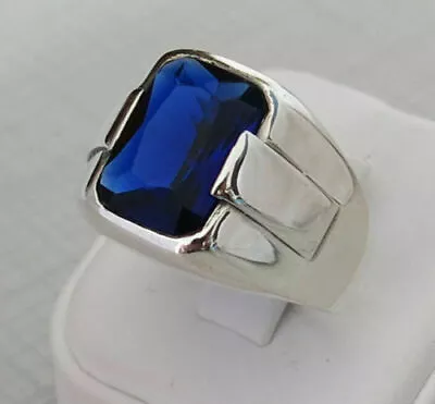 Men's Ring 925 Sterling Silver Turkish Handmade Jewelry Sapphire All Size    • $44