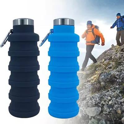 Foldable Water Bottle 500ml Collapsible Silicone Drink Outdoor Different Forms • £3.89