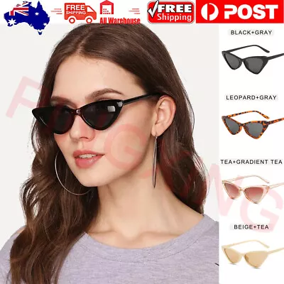 Women Vintage Cat Eye Sunglasses Retro Rapper Small Frame Sunglasses Goggles AU • $11.53