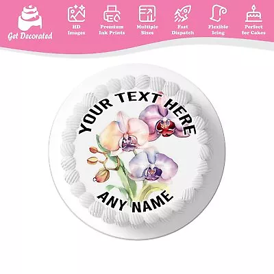 Orchid Flowers Bloom Personalised Cake Icing Topper Edible Cupcake Decoration • £2.49