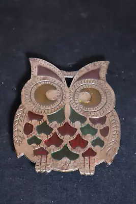 Vintage Metal Stained Glass Owl Trivet 5x4  • $9.99