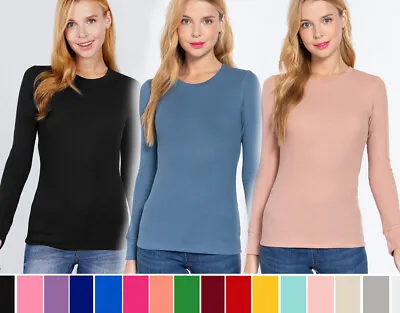 Women's Crew Neck Thermal Shirt Top Stretch Cotton Long Sleeve Basic Waffle Knit • $6.49