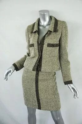 CHANEL BOUTIQUE Taupe Vintage TWEED SUIT Pencil Skirt Jacket Blazer 4/36 • $1750