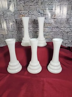 Vintage Milk Glass 6  Bud Vase White Beehive 3 Rings - Lot Of 5 - Wedding • $29.99