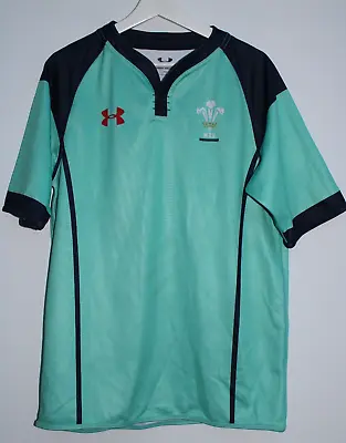 WALES Rugby Training Shirt Under Armour Turquoise Blue Short Sleeve Mens Medium • £17.95