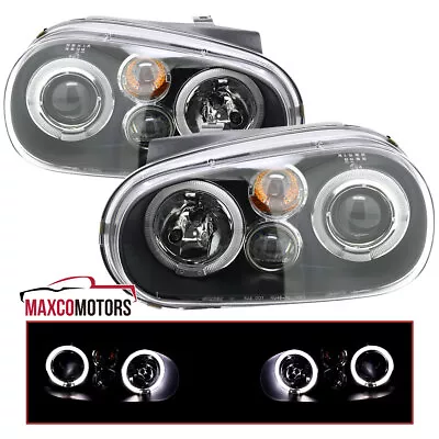 Black Projector Headlights Fits 1999-2005 VW Golf GTI R32 MK4 LED Halo Lamps • $113.84