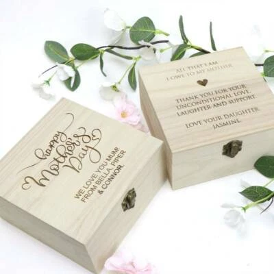 Engraved Timber Mothers Day Personalised Keepsake Box - Custom Gifts For Mum • $29.99