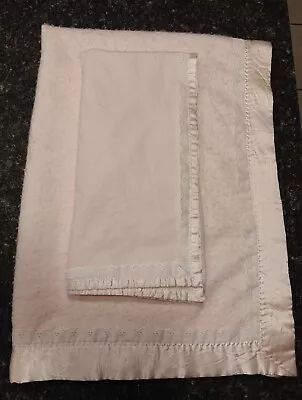 Vintage Homecrest Pink Baby Blanket + Receving Blanket Satin Binding Eyelet Lace • $25