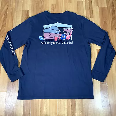 Vineyard Vines Shirt Mens Large L Blue Football Pink Whale Logo Long Sleeve • $18.95