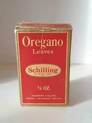 Vintage Schilling Brand Oregano Leaves Spice Box 1950s • $10