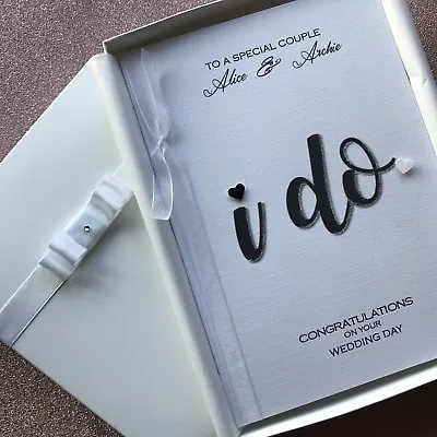 Personalised HANDMADE Wedding Day Card Engagement GIFT BOX  ENVELOPE + GIFT CARD • £13