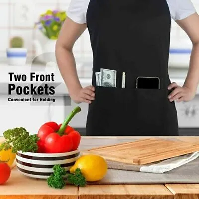 £2.48 • Buy Unisex Black Chef Apron Butcher Gowns Kitchen BBQ Front Pocket Cooking Catering