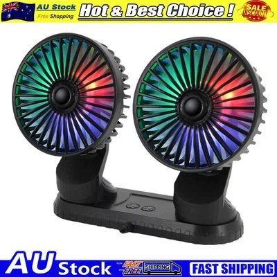 $23.55 • Buy F404D Car Fan USB Dual Head Dashboard Fan With LED Lights For 12V 24V Truck SUV