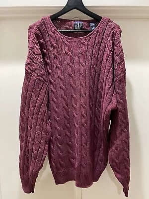 VTG 90s GAP Cable Knit Sweater XL Burgundy Woven Faded GUC • $21.95