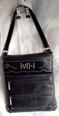 Mario Hernandez Black Leather Flat Multi Zipper Pocket Shoulder Bag ~14x10  • $35
