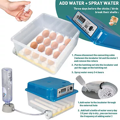 16/36 Eggs Automatic Turning Incubator Chicken Duck Goose Egg Hatcher Brooding • £44.27
