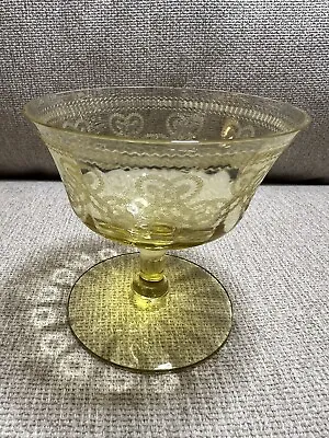 Vintage Federal Madrid Yellow/ Amber Etched Glass Sorbet Cup. 3 1/4”  Tall • $7.34