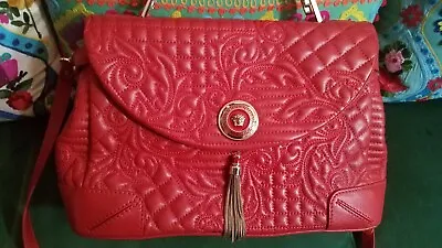 EUC RARE Versace Red Leather Embroidered Vanitas Altea Barocco Convertible Bag • $560