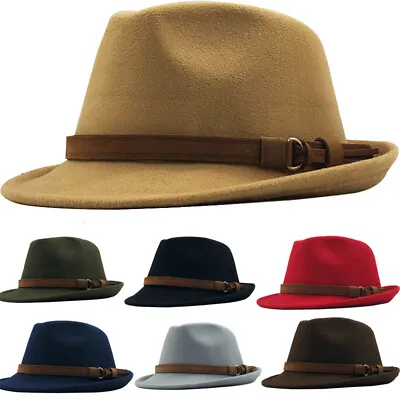 Mens Women Fedora Hat Jazz Felt Fedora Elegant Leather Band Trilby Hat Cap • £9.99