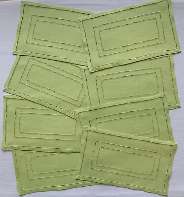 Vintage Cocktail Napkins Hemstitched Linen Spring Green Set Of 8 • $80