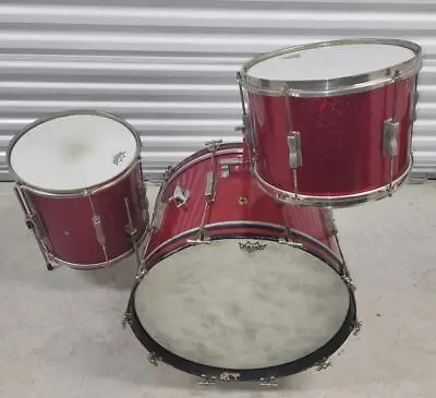 Vintage 1960's Ludwig Clubdate Drum Set 13 14 22 Red Sparkle Rewraps With Case • $1148.95