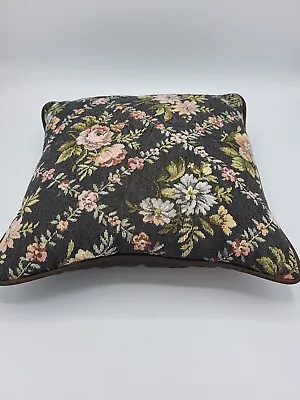 12 X12  Cabbage Roses Tapestry Fabric Pillow W/black Silk Back Corded Trim • $10.15