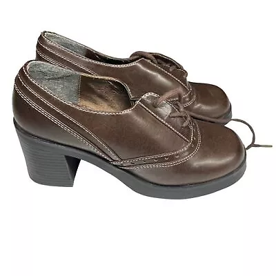 90s Mudd Chunky Heeled Oxfords Brown Vintage Y2K Retro Size 8 Coquette Prairie • $45