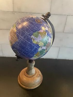 Small Colorful World Globe Detailed Wooden Base India • $12.99