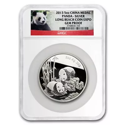 2013 China 5 Oz Silver Panda Long Beach Commem Gem Proof NGC • $389.73