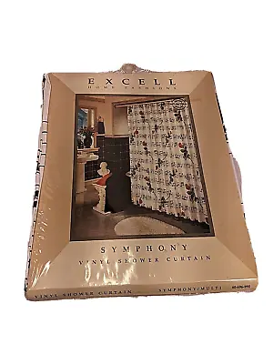 Vintage Vinyl Shower Curtain By Excell -Symphony Music Notes& Roses 70 X 72 USA • $10.99