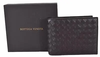 NEW Bottega Veneta Dark Brown Intercciaco Leather Bifold Wallet W/Coin Pocket • $346.96