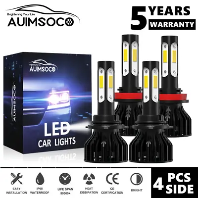 9005+H11 4-Sides LED Headlight Super Bright Bulbs Kit 6000K White High/Low Beam • $49.99