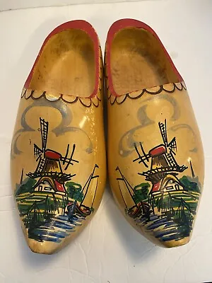 $39.99 • Buy Vintage GENUINE Hand Carved Wooden DUTCH CLOGS Holland HAND PAINTED Shoes