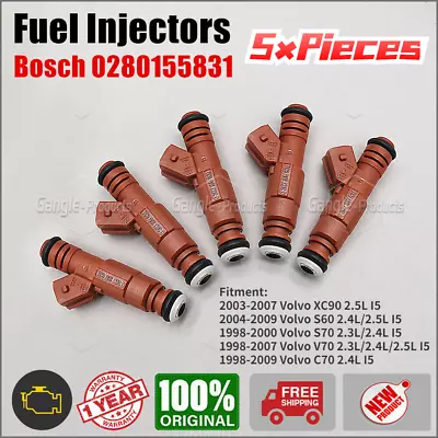 Set Of (5) 0280155831 Fuel Injectors For Volvo S80 C70 S60 V70 2.4L 2.5L • $27.94