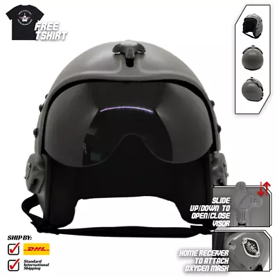 Top Gun Plain Grey Flight Helmet Movie Prop Pilot Naval Aviator Usn Navy+t-shirt • $371.20