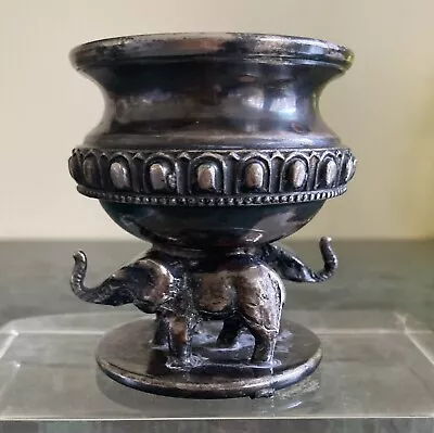 Antique Heavy Metal Small Urn W/trunk-up Elephants • $12.99