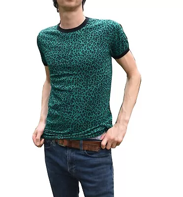 MENS Leopard Print Green Indie Mod Punk NEW Tee T-Shirt Tshirt Retro Vintage 80s • $21.78