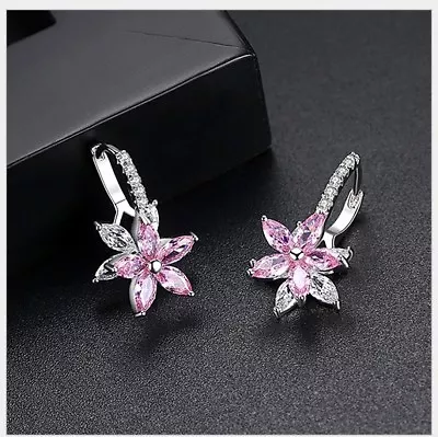 $12.95 • Buy Women 925 Sterling Silver Crystal Hoop Huggie Snowflake Earrings Gift Box PE42