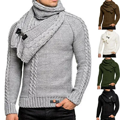 Mens Winter Turtleneck Cardigan Pullover Hoodies Knitted Casual Sweaters Coats • $32.71