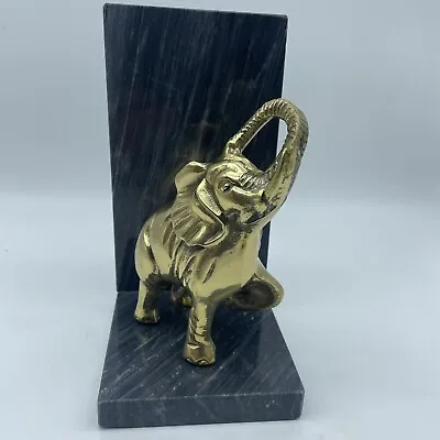 Brass Elephant On Marble Book End Trunk Raised *No Felt On Bottom • $19.91