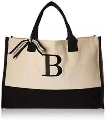 Mud Pie Classic Black And White Initial Canvas Tote Bags (B) 100% Cotton 17   • $22.76